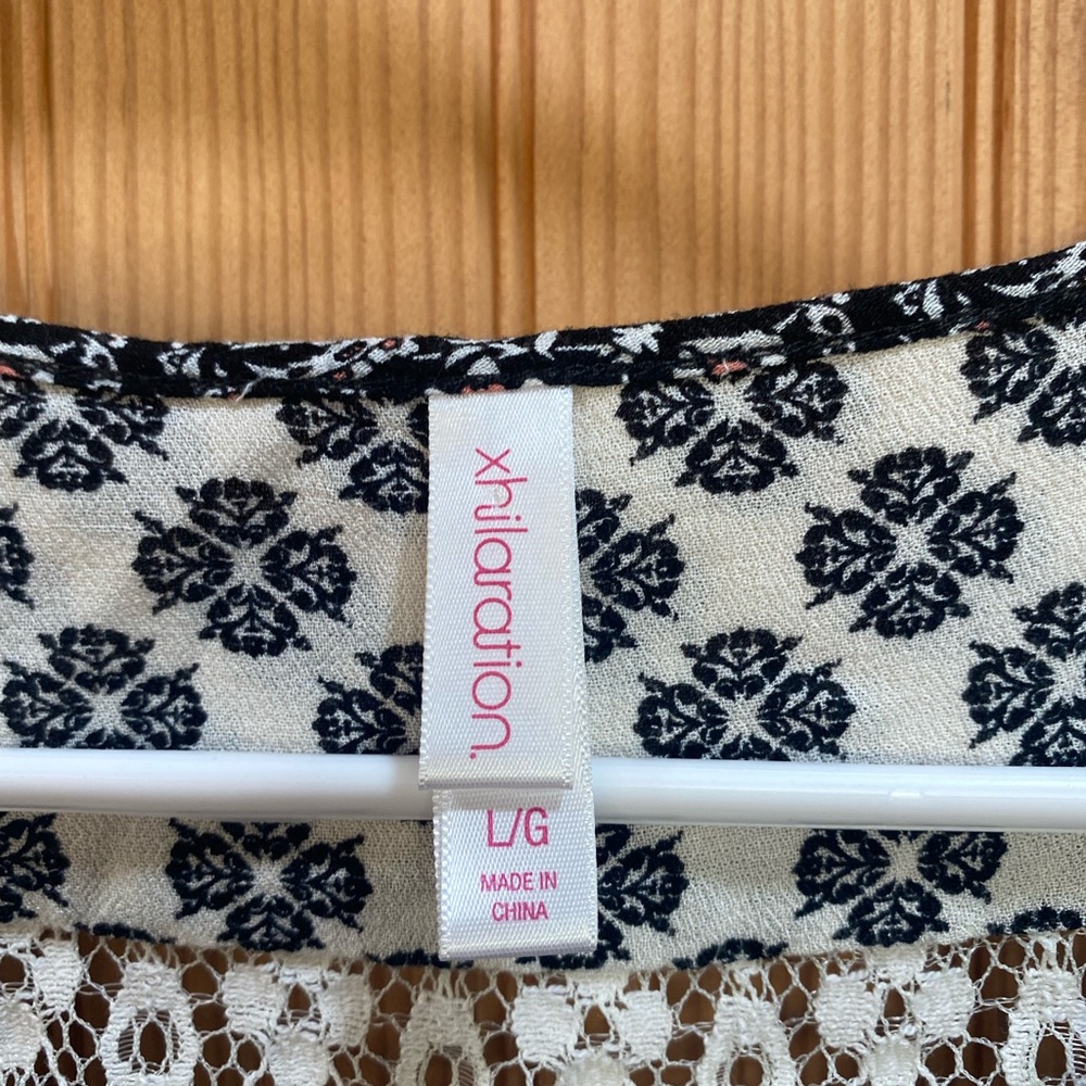 Xhilaration Navy and Ivory Lace-Yoke Tie-Front Blouse - Picture 3 of 6